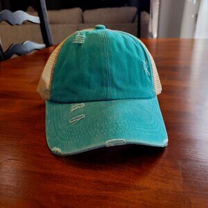 Cross Ponytail Hat Washed Distressed Mesh Women's Baseball Cap Pony